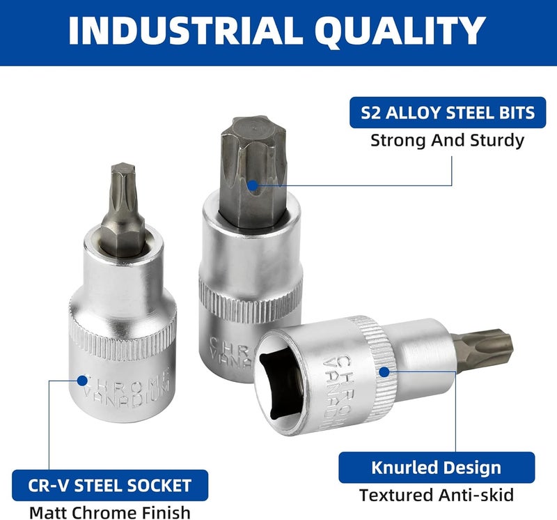 DAZCOS Torx Bit Socket Set, 1/2" Drive, 6 Pieces Star Bit Socket Set, T30 - T60, S2 Alloy Steel Bit and CR-V Drive Socket - Image 2